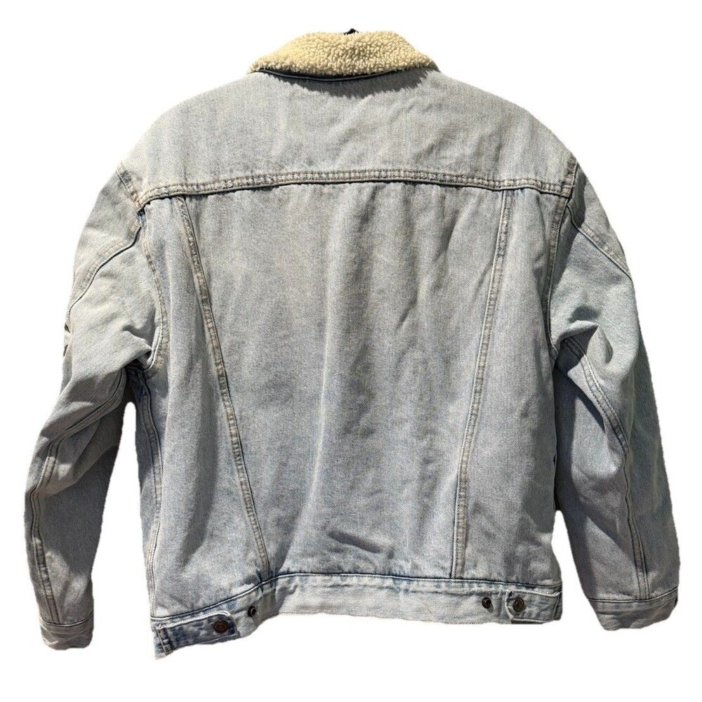 Levi’s Sherpa Lined Embroidered Denim Jacket  Blue 90s Trucker Rose size Large - Picture 4 of 8